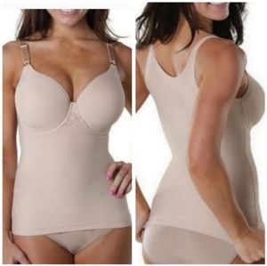 Shapeez Tankee Long Beige Shapewear Bra Tank Top Lingerie Medium DD Cup Cami